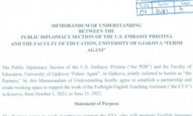 Fehmi Agani University in Gjakova signs memorandum of understanding with the US Embassy in Pristina
